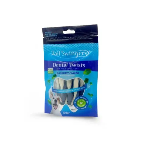تشویقی سگ تیل سوینگر مدل دنتال طعم بلوبری Tail Swingers Dental Twists Blueberry وزن 130 گرم