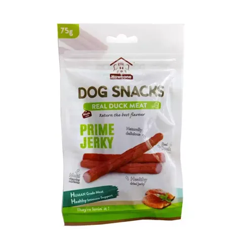 تشویقی سگ هاوبن مدل اسنک نرم طعم اردک HowBone Prime Jerky وزن 75 گرم